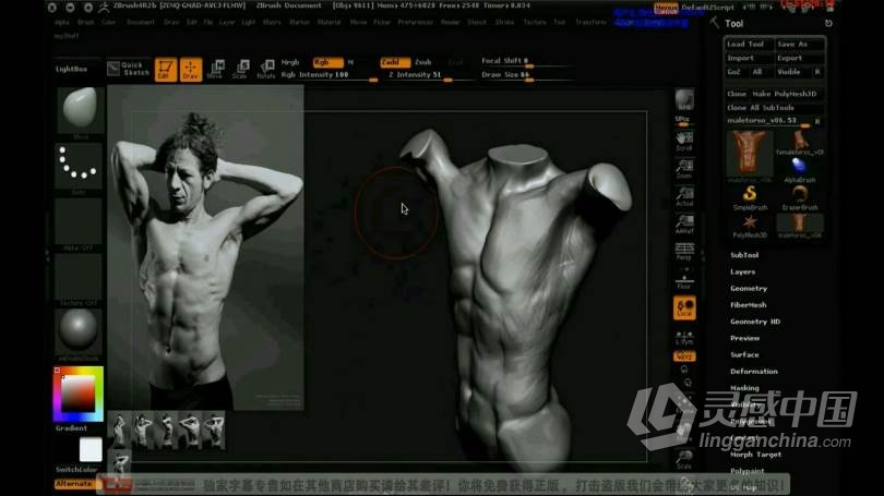 ZB教程 ZBrush人体雕刻实例视频教程 中文字幕  灵感中国网 www.lingganchina.com