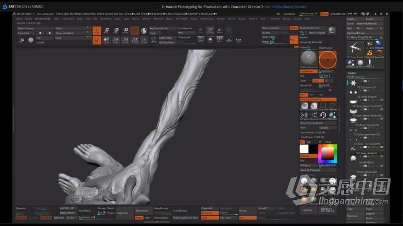 ZBrush教程 ZBrush恐怖异形完整实例制作流程视频教程  灵感中国网 www.lingganchina.com