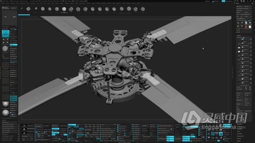 ZBrush教程 ZBrush制作UH-60通用直升机螺旋桨硬表面建模视频教程  灵感中国网 www.lingganchina.com