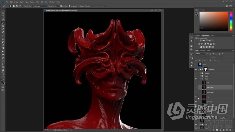 ZBrush教程 ZBrush生物半身像概念艺术雕刻设计流程视频教程  灵感中国网 www.lingganchina.com