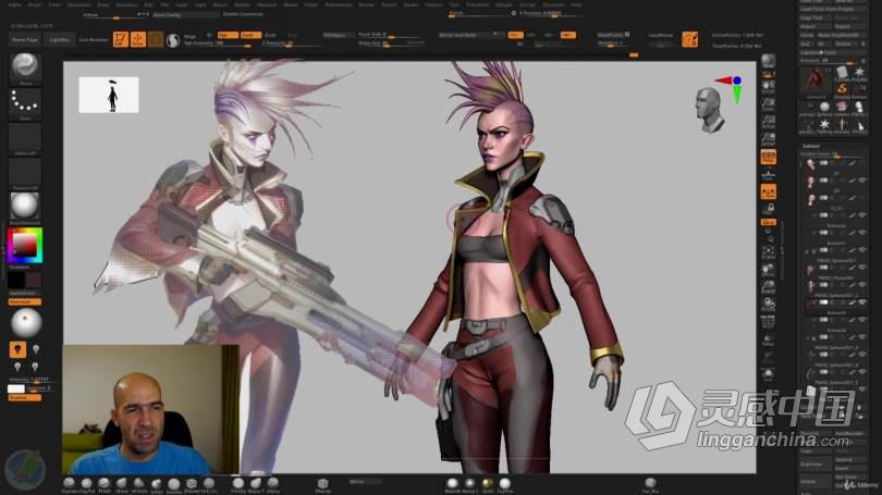 ZBrush教程 ZBrush博赛朋克女战士超详细制作全流程视频教程  灵感中国网 www.lingganchina.com