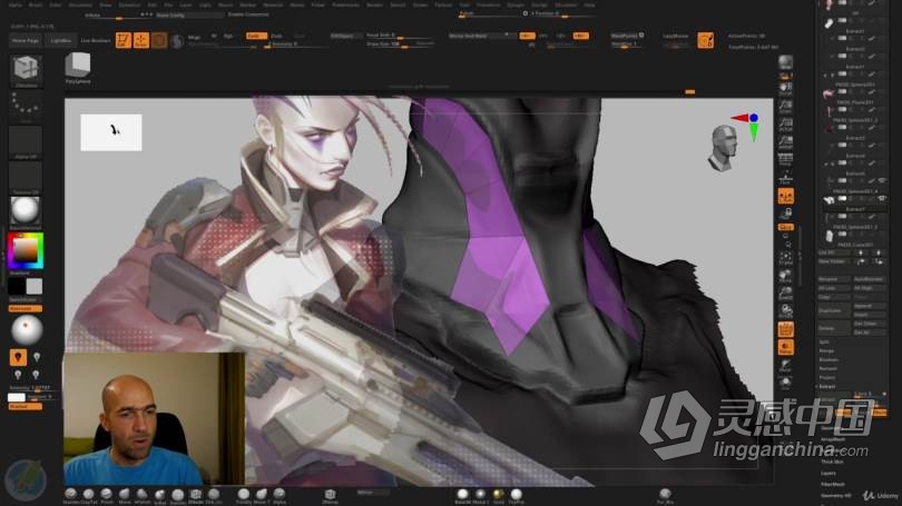 ZBrush教程 ZBrush博赛朋克女战士超详细制作全流程视频教程  灵感中国网 www.lingganchina.com