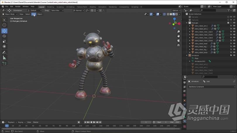 Blender教程 Blender概念机器人完整制作工作流程视频教程  灵感中国网 www.lingganchina.com