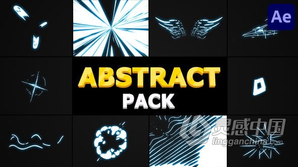 AE模板 手绘能量飞溅形状叠加元素视频素材Abstract Pack AE工程 AE文件  灵感中国网 www.lingganchina.com