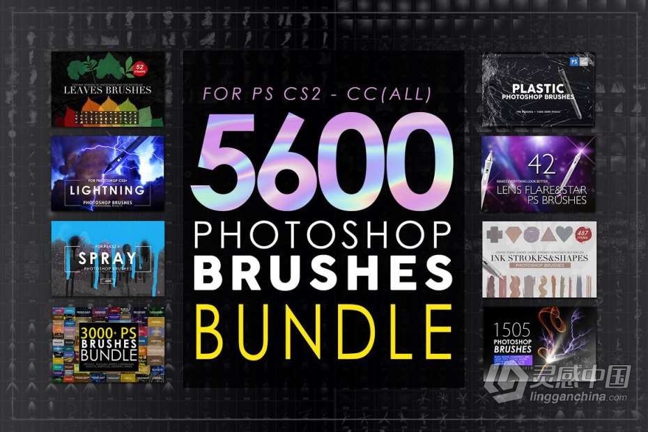 PS笔刷 5673个Photoshop笔刷超级捆绑 Photoshop Brushes Mega Bundle(20GB)  灵感中国网 www.lingganchina.com