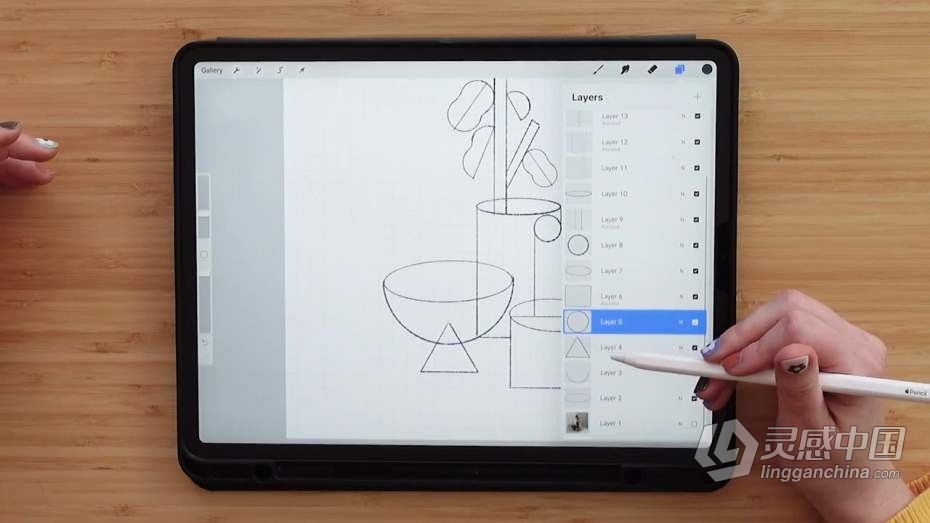 绘画教程 Procreate中绘制抽象平面插画工作流程教程  灵感中国网 www.lingganchina.com