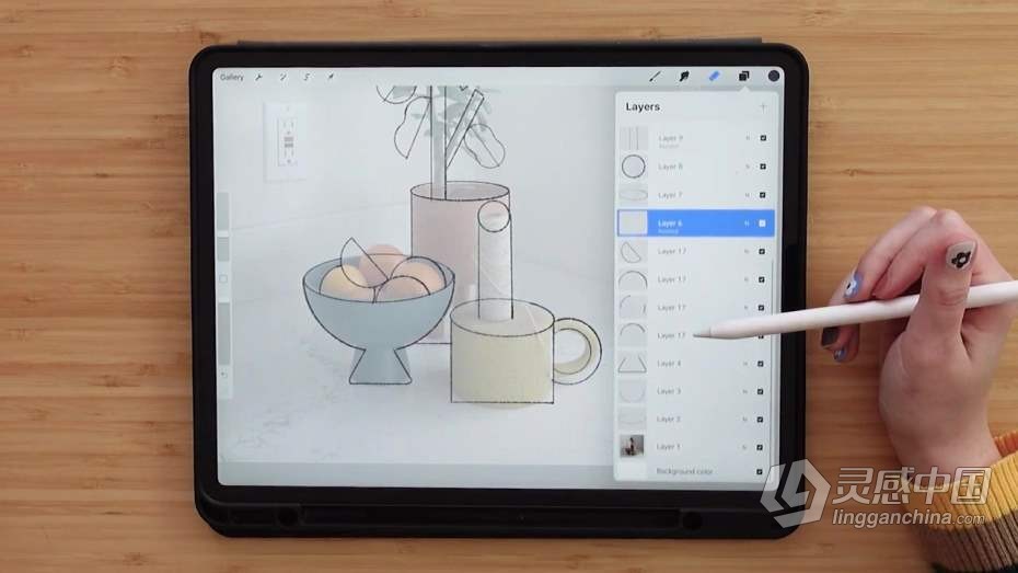 绘画教程 Procreate中绘制抽象平面插画工作流程教程  灵感中国网 www.lingganchina.com