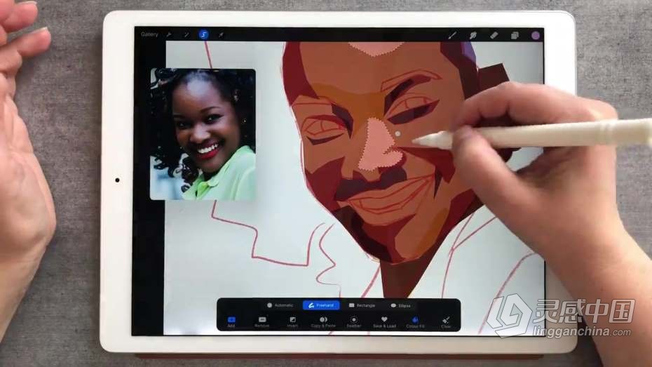 绘画教程 Procreate彩色补丁效果人像数字绘画工作流程教程  灵感中国网 www.lingganchina.com