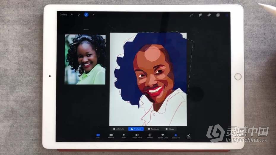 绘画教程 Procreate彩色补丁效果人像数字绘画工作流程教程  灵感中国网 www.lingganchina.com