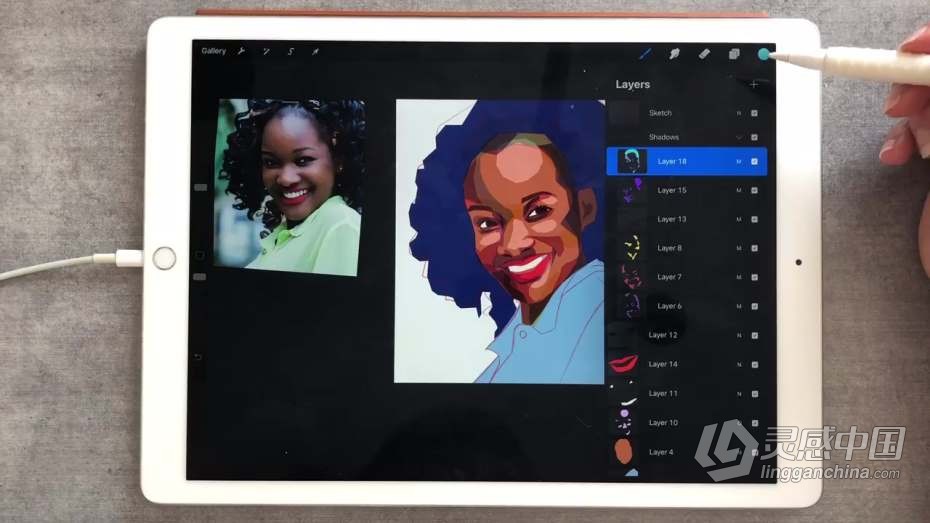 绘画教程 Procreate彩色补丁效果人像数字绘画工作流程教程  灵感中国网 www.lingganchina.com