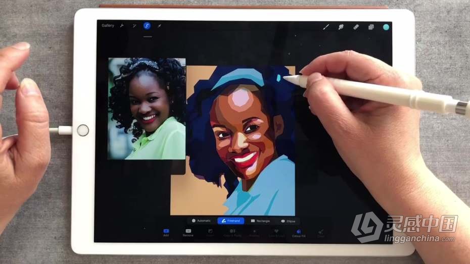 绘画教程 Procreate彩色补丁效果人像数字绘画工作流程教程  灵感中国网 www.lingganchina.com