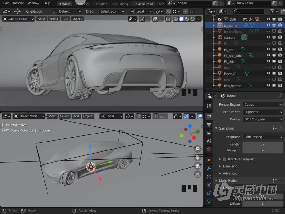 Blender教程 Blender特斯拉汽车影视级渲染技术训练视频教程第三季  灵感中国网 www.lingganchina.com