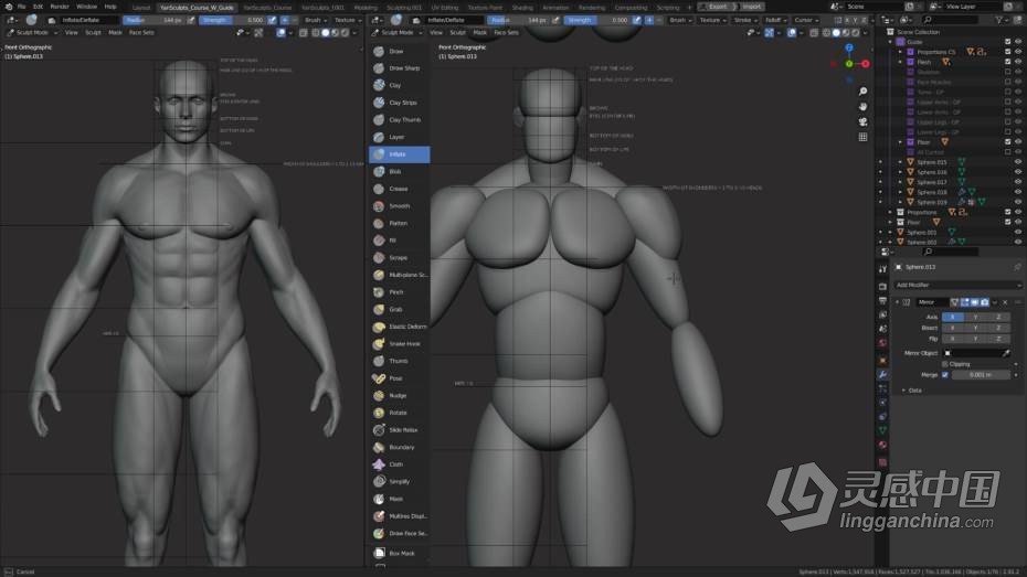 Blender教程 Blender男性人体解剖形态全身造型雕刻技术教程  灵感中国网 www.lingganchina.com