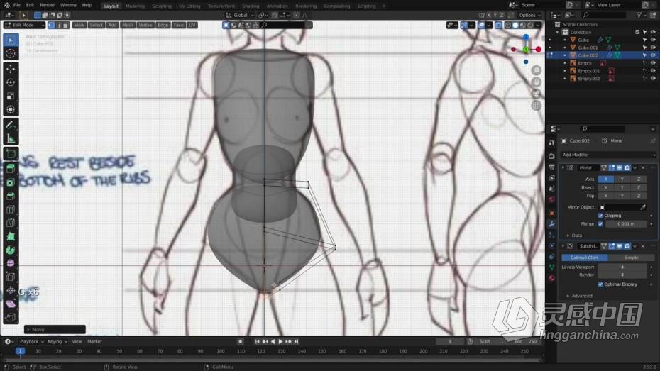 Blender教程 Blender全身人体解剖雕刻实例训练教程  灵感中国网 www.lingganchina.com