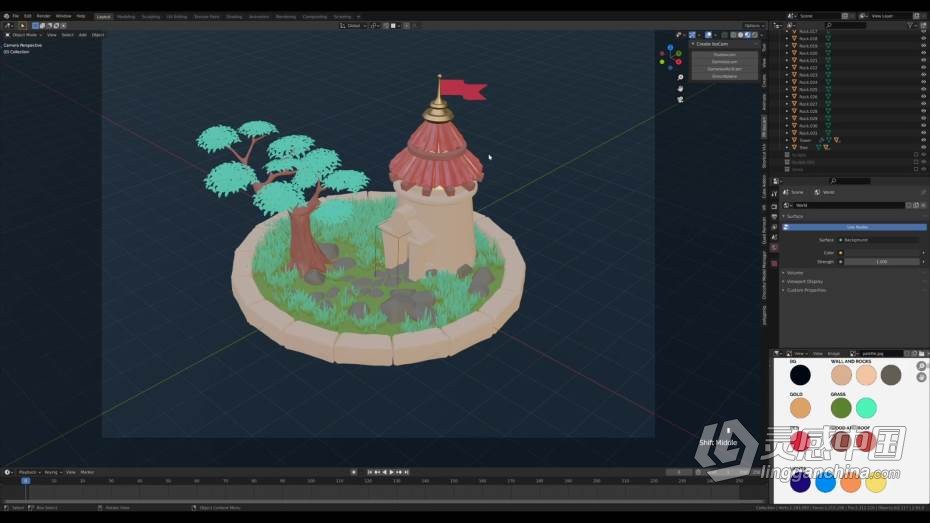 Blender教程 Blender 3D卡通渲染风格建模技术实例训练教程  灵感中国网 www.lingganchina.com