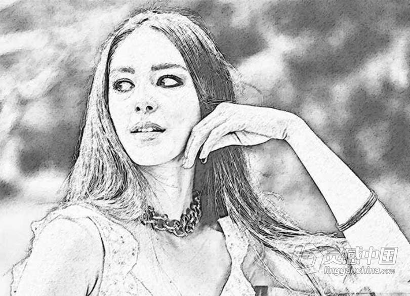 一键铅笔素描肖像Photoshop动作 Pencil Portrait Photoshop Action  灵感中国网 www.lingganchina.com