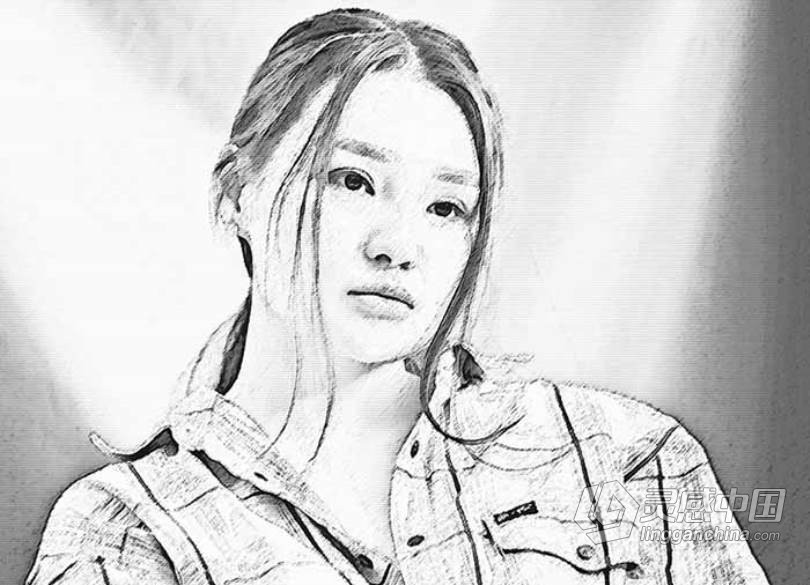 一键铅笔素描肖像Photoshop动作 Pencil Portrait Photoshop Action  灵感中国网 www.lingganchina.com