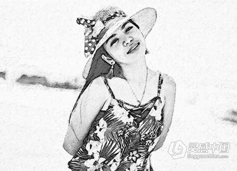 一键铅笔素描肖像Photoshop动作 Pencil Portrait Photoshop Action  灵感中国网 www.lingganchina.com