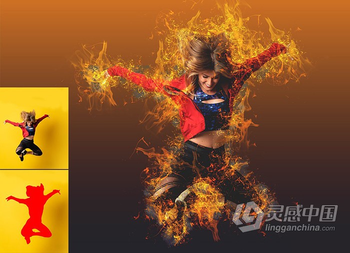 火焰火苗燃烧特效PS动作下载 Fire Effect Ps Action  灵感中国网 www.lingganchina.com