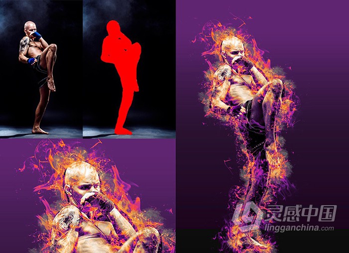 火焰火苗燃烧特效PS动作下载 Fire Effect Ps Action  灵感中国网 www.lingganchina.com