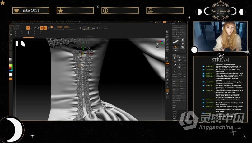 ZBrush教程 ZBrush 3dsmax SP多利亚哥特式服装的设计建模与贴图制作视频教程  灵感中国网 www.lingganchina.com