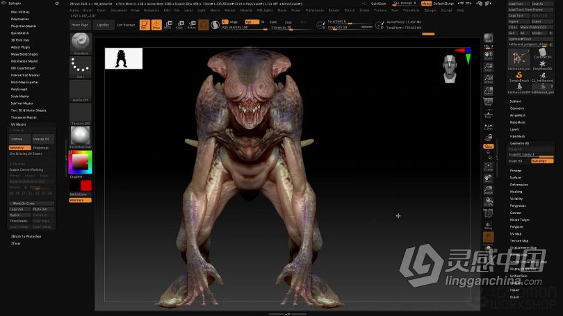Zbrush教程 Zbrush 2021数字雕刻全面核心技术大师班视频教程  灵感中国网 www.lingganchina.com