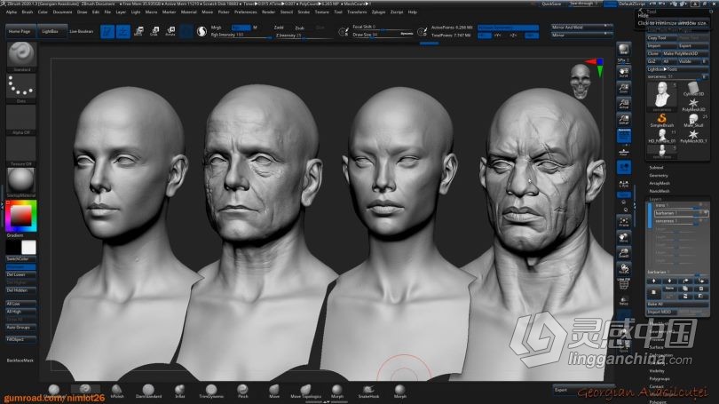 Zbrush教程 Zbrush超精细角色面部雕刻大师级视频教程  灵感中国网 www.lingganchina.com