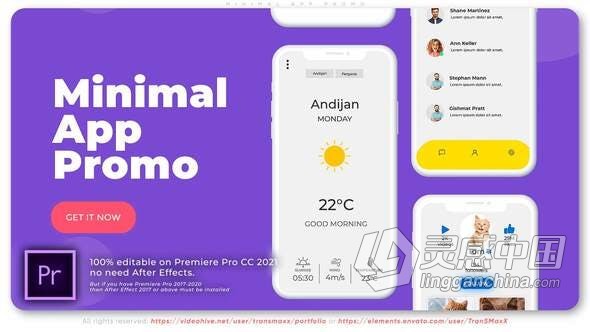 AE模板PR模板 App Promo手机应用软件程序介绍宣传展示动画视频 PR与AE工程文件  灵感中国网 www.lingganchina.com