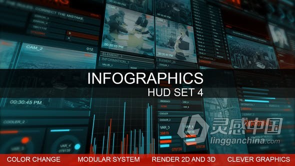 AE模板 HUD高科技智能图形信息图表动画视频 AE工程 AE文件  灵感中国网 www.lingganchina.com