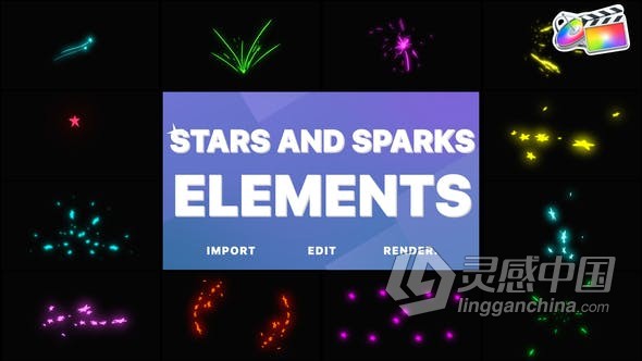 FCPX插件 12组卡通星星火花图形动画Stars Sparks Pack  灵感中国网 www.lingganchina.com