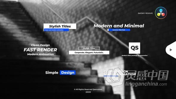 达芬奇模板 7组简洁视频字幕文字标题动画预设 DaVinci Resolve模板 工程 文件  灵感中国网 www.lingganchina.com