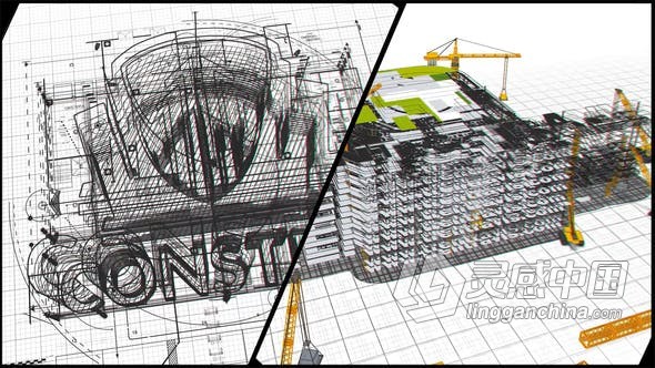 AE模板 建筑行业工程车设计师绘画蓝图LOGO动画视频片头 AE工程 AE文件  灵感中国网 www.lingganchina.com