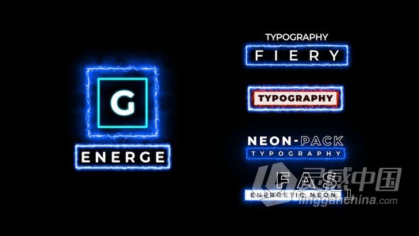 AE模板 5组霓虹灯闪电能量电流效果视频字幕标题动画 AE工程 AE文件  灵感中国网 www.lingganchina.com