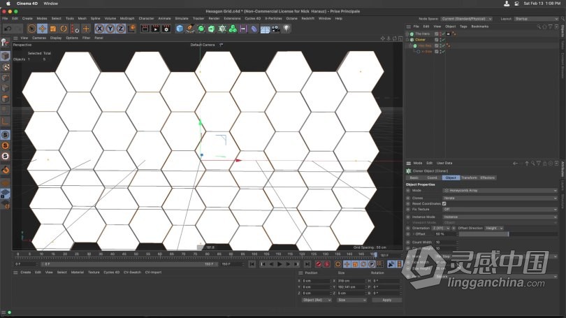 C4D与AE抽象概念六边形动画实例制作视频教程 Lowpost Hud Hexagon In Cinema 4D &amp; After Effects  灵感中国网 www.lingganchina.com