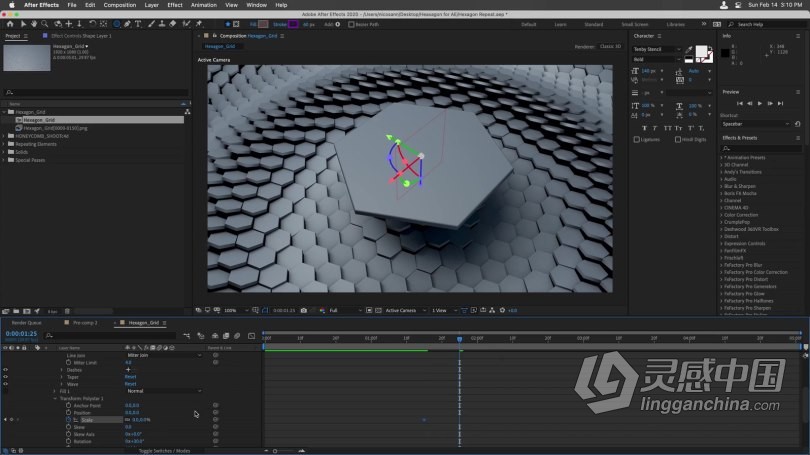 C4D与AE抽象概念六边形动画实例制作视频教程 Lowpost Hud Hexagon In Cinema 4D &amp; After Effects  灵感中国网 www.lingganchina.com