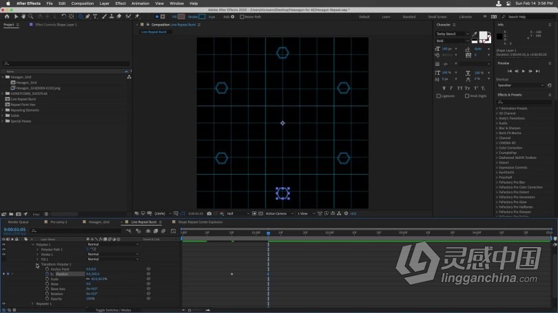 C4D与AE抽象概念六边形动画实例制作视频教程 Lowpost Hud Hexagon In Cinema 4D &amp; After Effects  灵感中国网 www.lingganchina.com