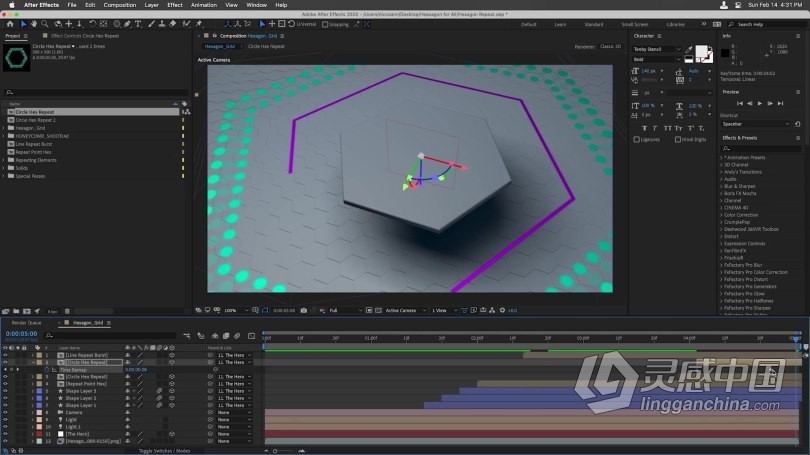 C4D与AE抽象概念六边形动画实例制作视频教程 Lowpost Hud Hexagon In Cinema 4D &amp; After Effects  灵感中国网 www.lingganchina.com