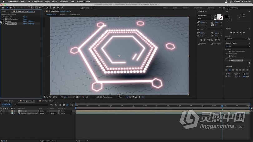 C4D与AE抽象概念六边形动画实例制作视频教程 Lowpost Hud Hexagon In Cinema 4D &amp; After Effects  灵感中国网 www.lingganchina.com