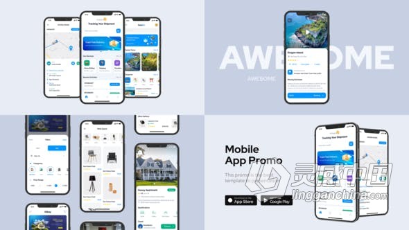AE模板 移动应用程序APP软件介绍推荐宣传广告视频 AE工程 AE文件  灵感中国网 www.lingganchina.com