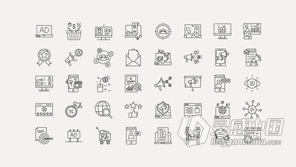 AE模板 40个数字营销线图标SEM互联网技术搜索引擎优化图标动画 AE工程 AE文件  灵感中国网 www.lingganchina.com