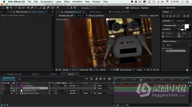 AE教程 AE中3D摄像机跟踪拍摄及后期剪辑视频教程  灵感中国网 www.lingganchina.com