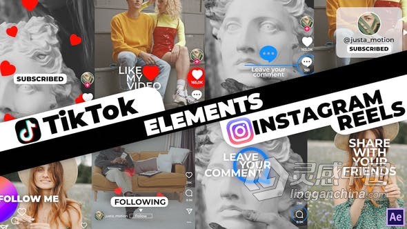 AE模板 TikTok抖音instagram手机移动端社交网络小视频标题元素 AE工程 AE文件下载  灵感中国网 www.lingganchina.com