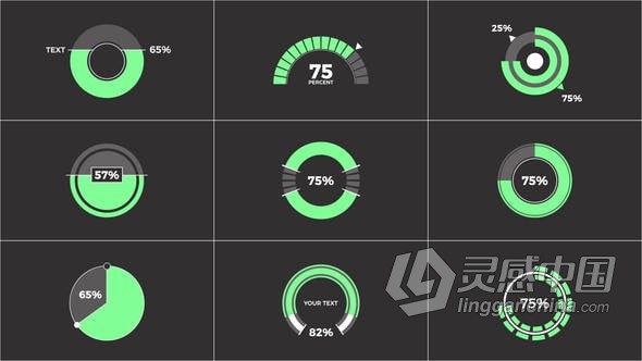 AE模板 9个高级圆形信息图表公司业务演示数据报告统计元素动画 AE工程 AE文件下载  灵感中国网 www.lingganchina.com