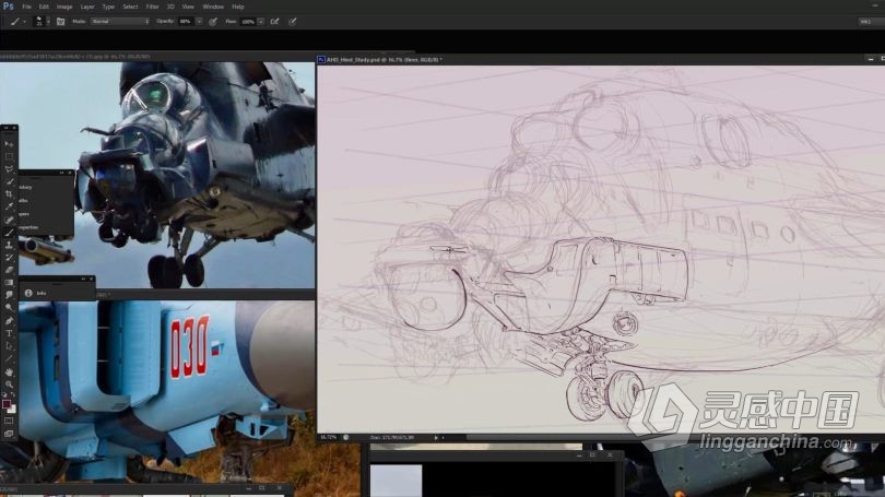 绘画教程 军用直升机数字绘画实例训练视频教程  灵感中国网 www.lingganchina.com