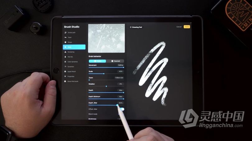 绘画教程 Procreate中创建自定义不同效果画笔视频教程  灵感中国网 www.lingganchina.com