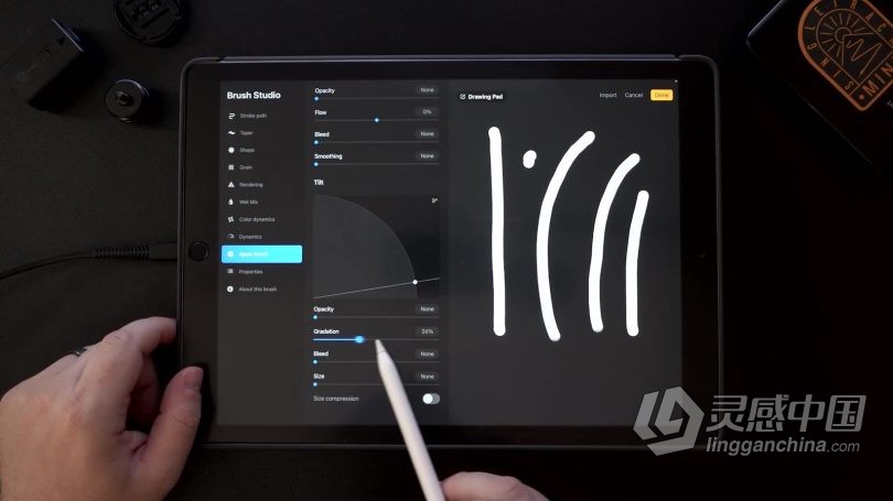 绘画教程 Procreate中创建自定义不同效果画笔视频教程  灵感中国网 www.lingganchina.com