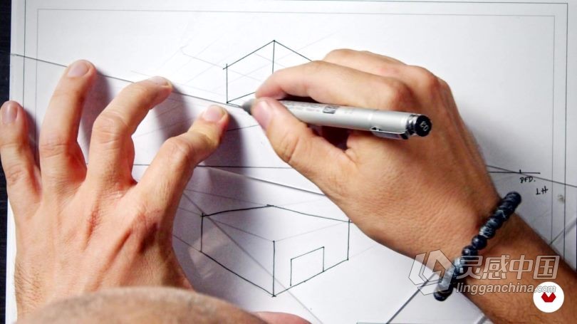 绘画教程 绘制空间感建筑透视到上色插画传统绘画视频教程  灵感中国网 www.lingganchina.com