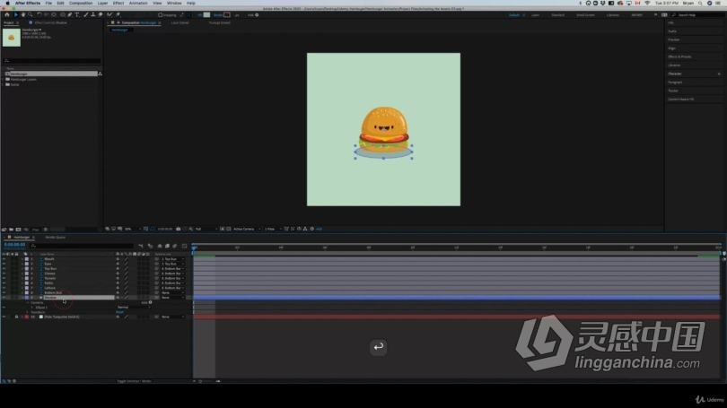 AE教程 AE初学者创建简单汉堡动态卡通图形循环动画视频教程  灵感中国网 www.lingganchina.com