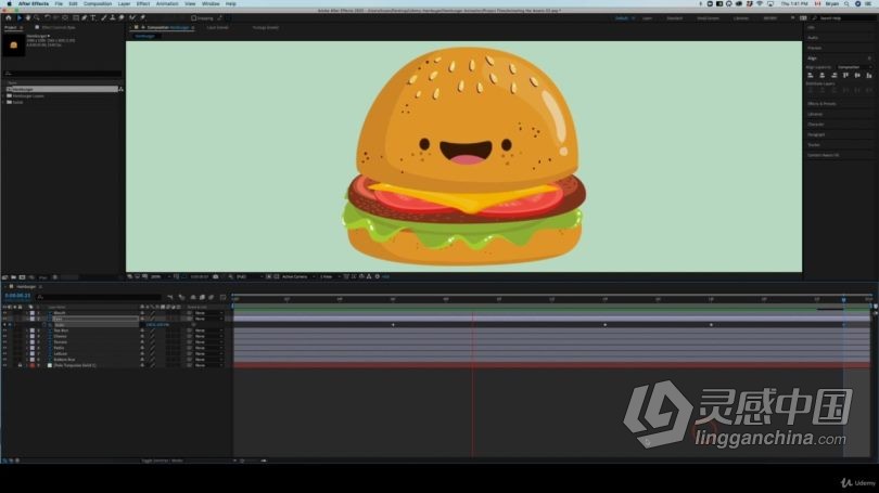 AE教程 AE初学者创建简单汉堡动态卡通图形循环动画视频教程  灵感中国网 www.lingganchina.com