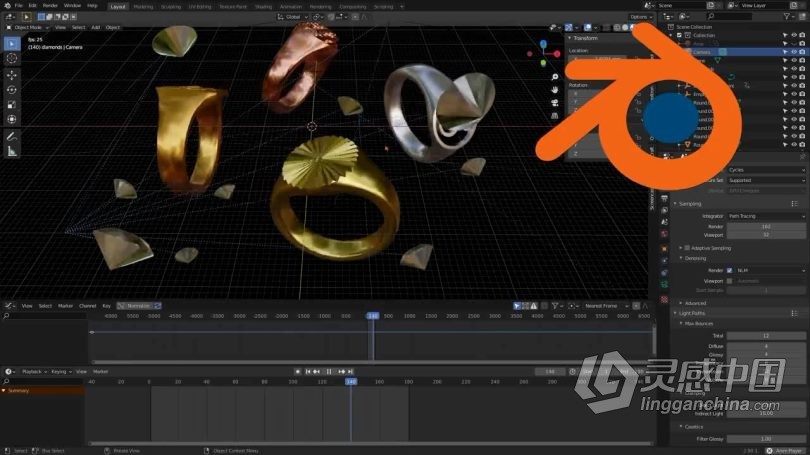 Blender教程 Blender指环戒指3D打印级建模技术训练视频教程  灵感中国网 www.lingganchina.com